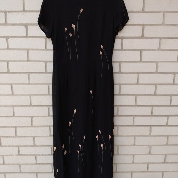 Vintage 90s Black Chiffon Dress with Flowers Size 8 Made in Canada by Braemar - Picture 13 of 13